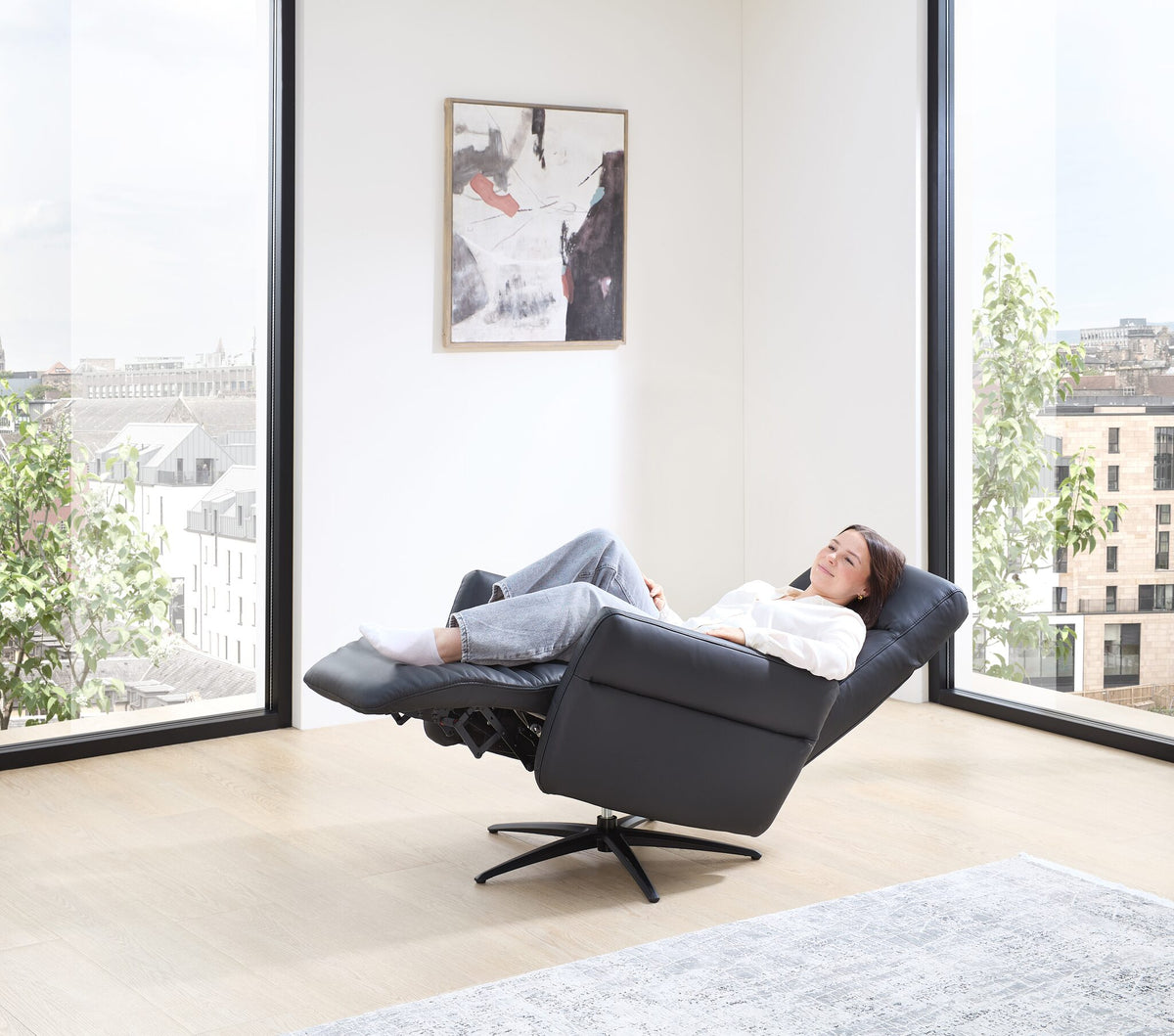 Relaxsessel elektrisch mit 2 Motoren & Drehfunktion – Echtleder