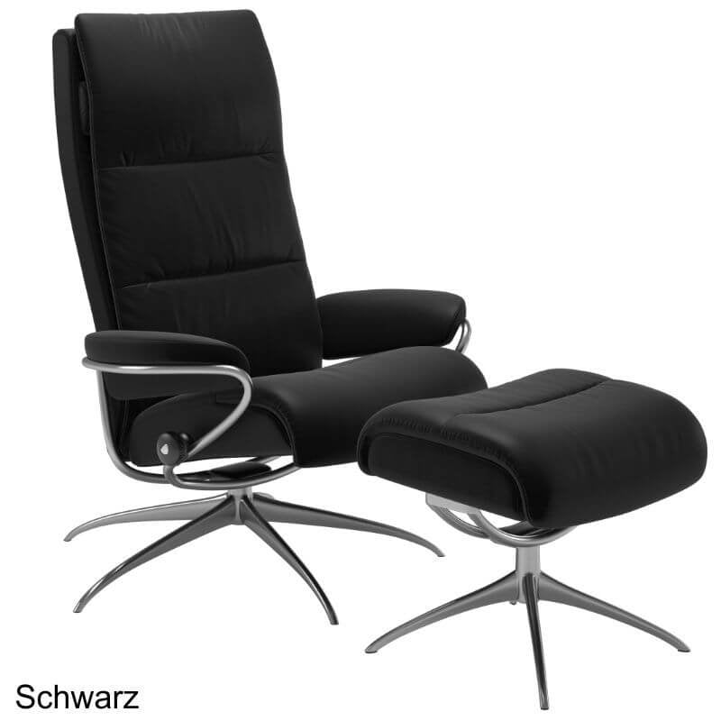 Relaxsessel Tokyo High Back aus Leder Batick, Schwarz, mit Hocker, Vorderansicht