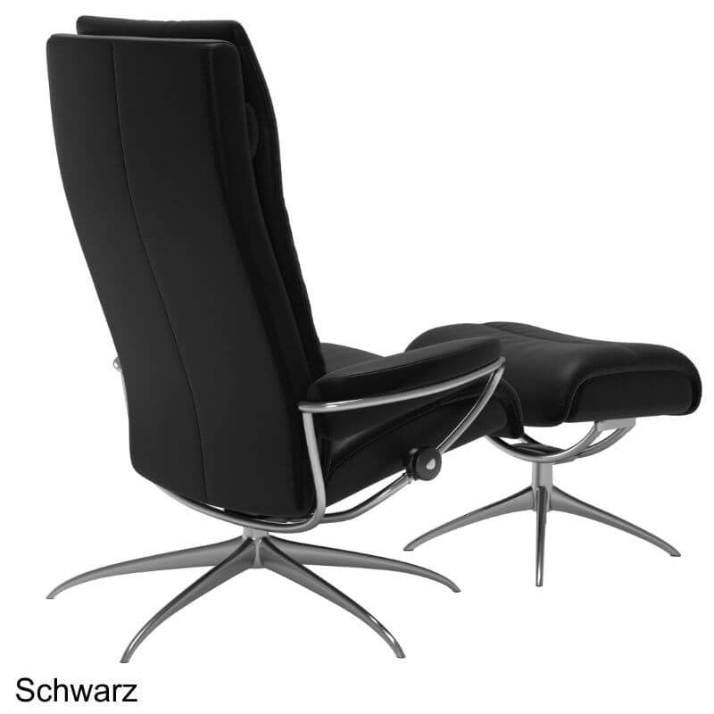 Relaxsessel Tokyo High Back aus Leder Batick, Schwarz, mit Hocker