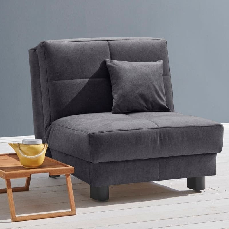 Schlafsessel Tilda aus Microvelours, Grau-Blau, Liegeposition