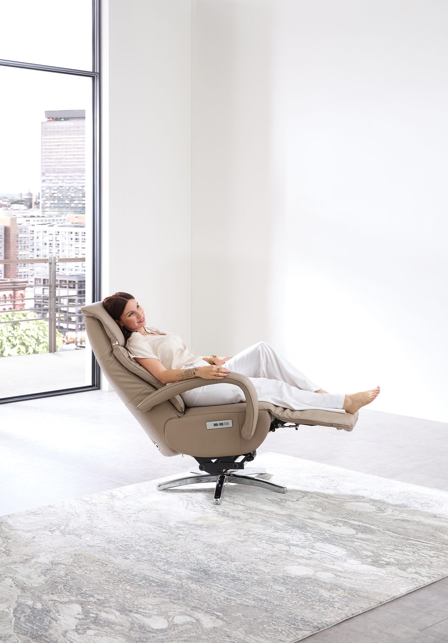 Relaxsessel elektrisch mit Aufstehhilfe, 3 Motoren & Akku – Leder