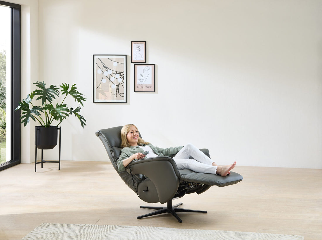 Relaxsessel elektrisch mit 3 Motoren &amp; verstellbarer Sitzhöhe – Leder