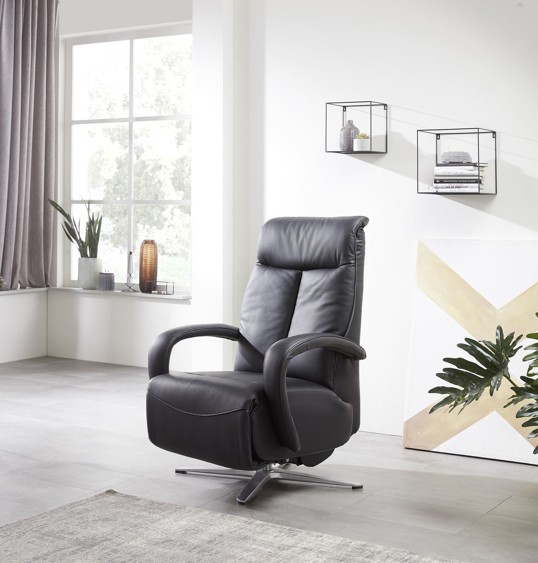 Relaxsessel elektrisch mit Aufstehhilfe, 2 Motoren & Akku – Leder