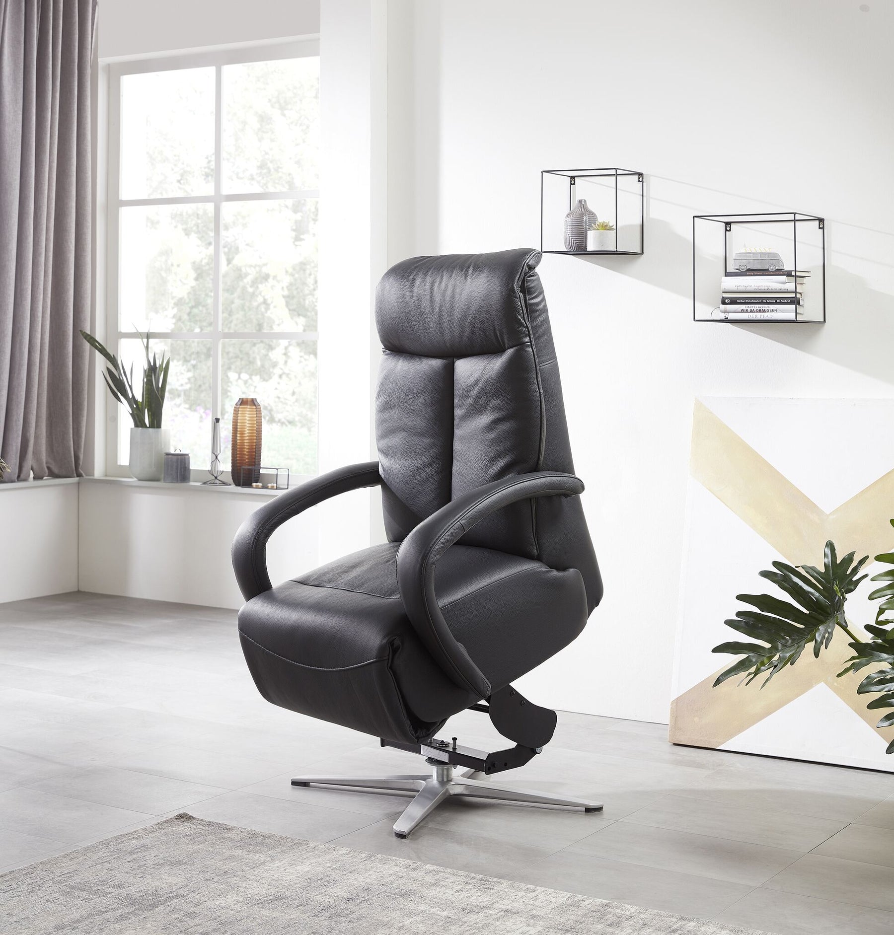 Relaxsessel elektrisch mit Aufstehhilfe, 2 Motoren & Akku – Leder