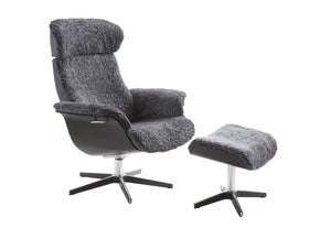 Conform Relaxsessel Timeout, Schaffell Charcoal, Eiche schwarz